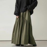 高腰褶皱拼接A字半身裙