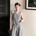 High-quality suit vest + high-waist wide-leg trousers