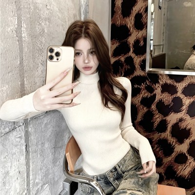 高领修身针织上衣