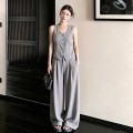 High-quality suit vest + high-waist wide-leg trousers