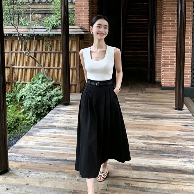 黑色高腰西装半身裙