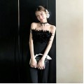 High end feather strapless jumpsuit with wide legs