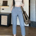 雾霾蓝高腰烟管七分裤
