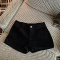 黑色薄款灯芯绒低腰短裤