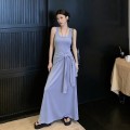 Fake two-piece waist-tied long skirt