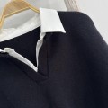 韩系假两件翻领针织上衣+高腰针织短裙套装
