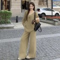 Waffle knit sweater + high-waisted knit trousers set Waffle knit sweater + high-waisted knit trousers set