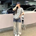 渐变水洗阔腿牛仔长裤