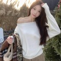 慵懒纯欲风斜肩针织上衣