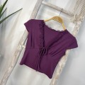 Pure and alluring purple lace-trimmed cropped top with straps