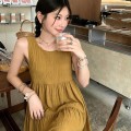 韩系慵懒姜黄色连衣裙