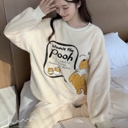 Beige Winnie the Pooh Plush Top + Plush Jogger Pants Set