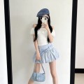 蓝色高腰花苞蓬蓬裙