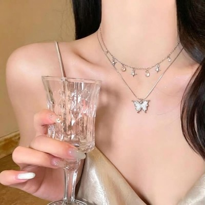 双层蝴蝶叠戴项链
