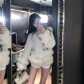 Faux fox fur patchwork knitted cardigan