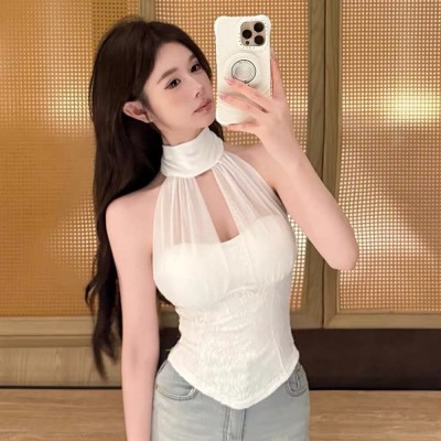 纯欲挂脖蝴蝶结蕾丝上衣