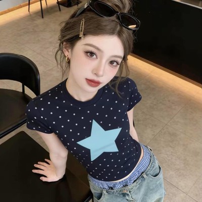 美式辣妹波点星星短款上衣