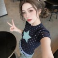 美式辣妹波点星星短款上衣