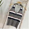 Halter Neck Striped Knit Top