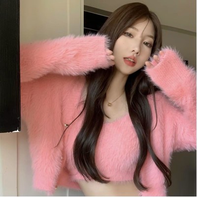 毛绒针织吊带背心+外套两件式上衣