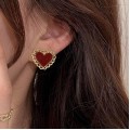 Burgundy Heart Design Earrings
