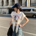 复古小狗印花绑带短款上衣