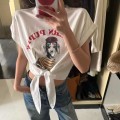 复古小狗印花绑带短款上衣