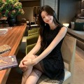 气质黑色无袖蕾丝连衣裙