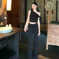 【PREORDER】Elegant Off-Shoulder Bow Top + High-Waisted Flared Pants Set