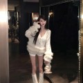 Faux fox fur patchwork knitted cardigan