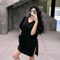 慵懒风V领开叉长款上衣