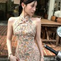 新中式挂脖碎花旗袍短裙