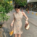 新中式挂脖碎花旗袍短裙