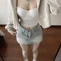 High-waisted vintage-wash denim culottes High-waisted vintage-wash denim culottes
