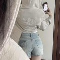 High-waisted vintage-wash denim culottes High-waisted vintage-wash denim culottes