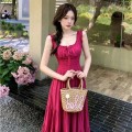 树莓红度假风吊带长裙