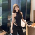 黑色挂脖连体上衣
