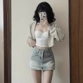 High-waisted vintage-wash denim culottes High-waisted vintage-wash denim culottes