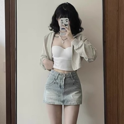 高腰复古水洗牛仔裙裤