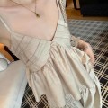 温柔卡其色吊带上衣+高腰阔腿裤套装
