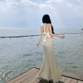 温柔奶白挂脖泳衣三件套
