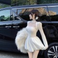 Mesh stitching hollow puffy dress